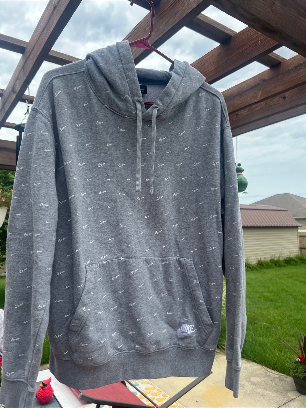 Nike Grey Allover Mini Swoosh Pullover Hoodie Y2K Rare Find XL